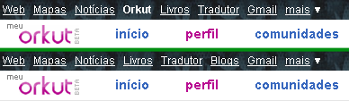 Comparação dos links no topo do orkut